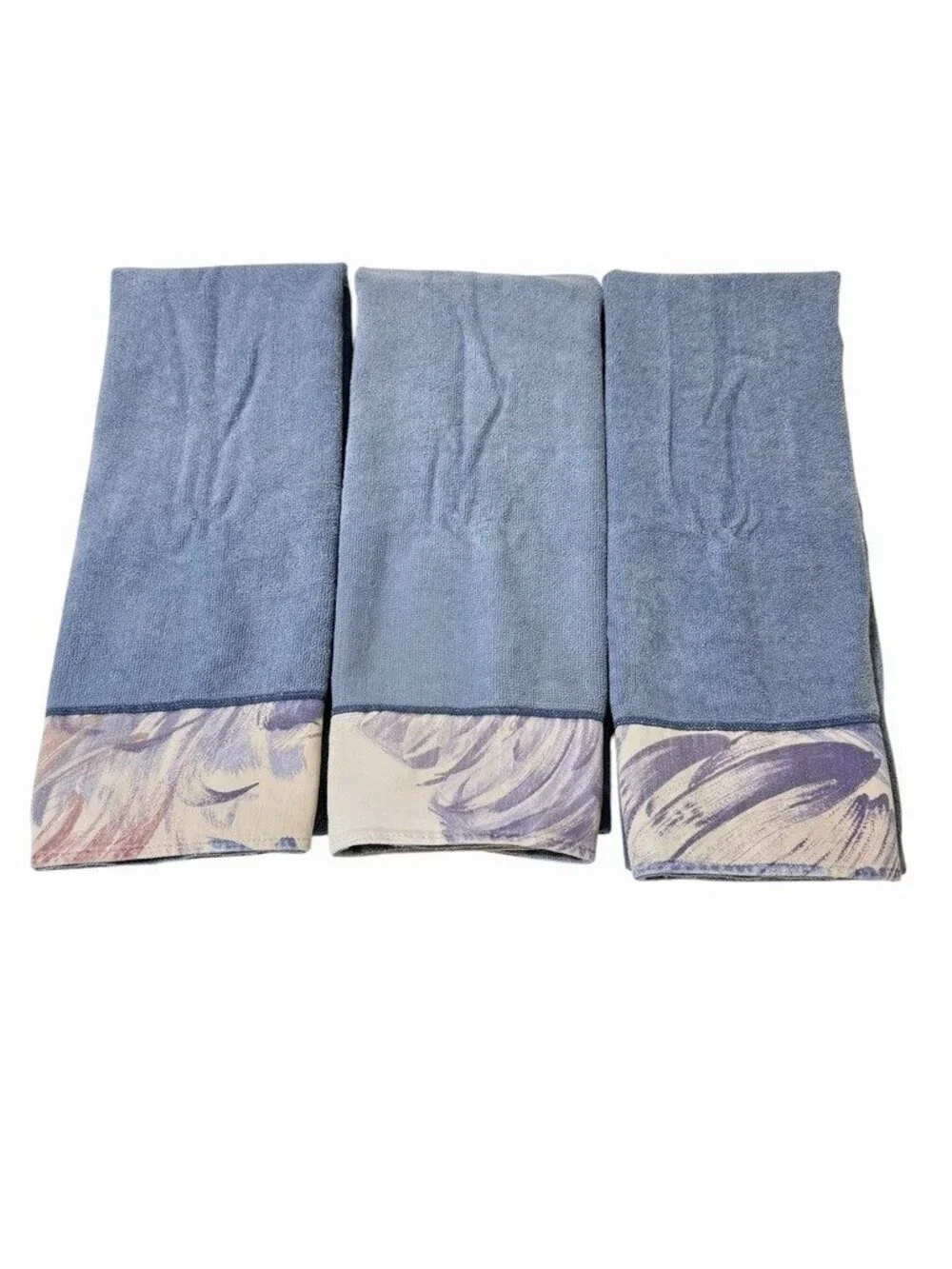 Fieldcrest Lustre Set 3 Hand Towel 2 Fingertip Towel Light Blue Cream Vtg READ